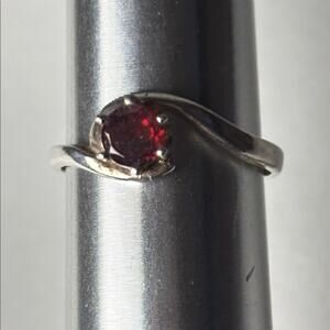 Vintage Dainty Silver Tone Red Stone Ring Size 6 Garnet Style